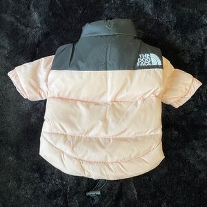 The Dog Face Puffer Jacket in Light pink/salmon and Black
